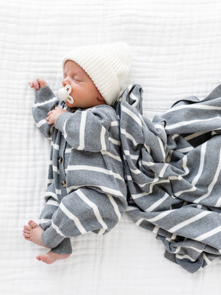 Knit Blanket - Charcoal Stripe