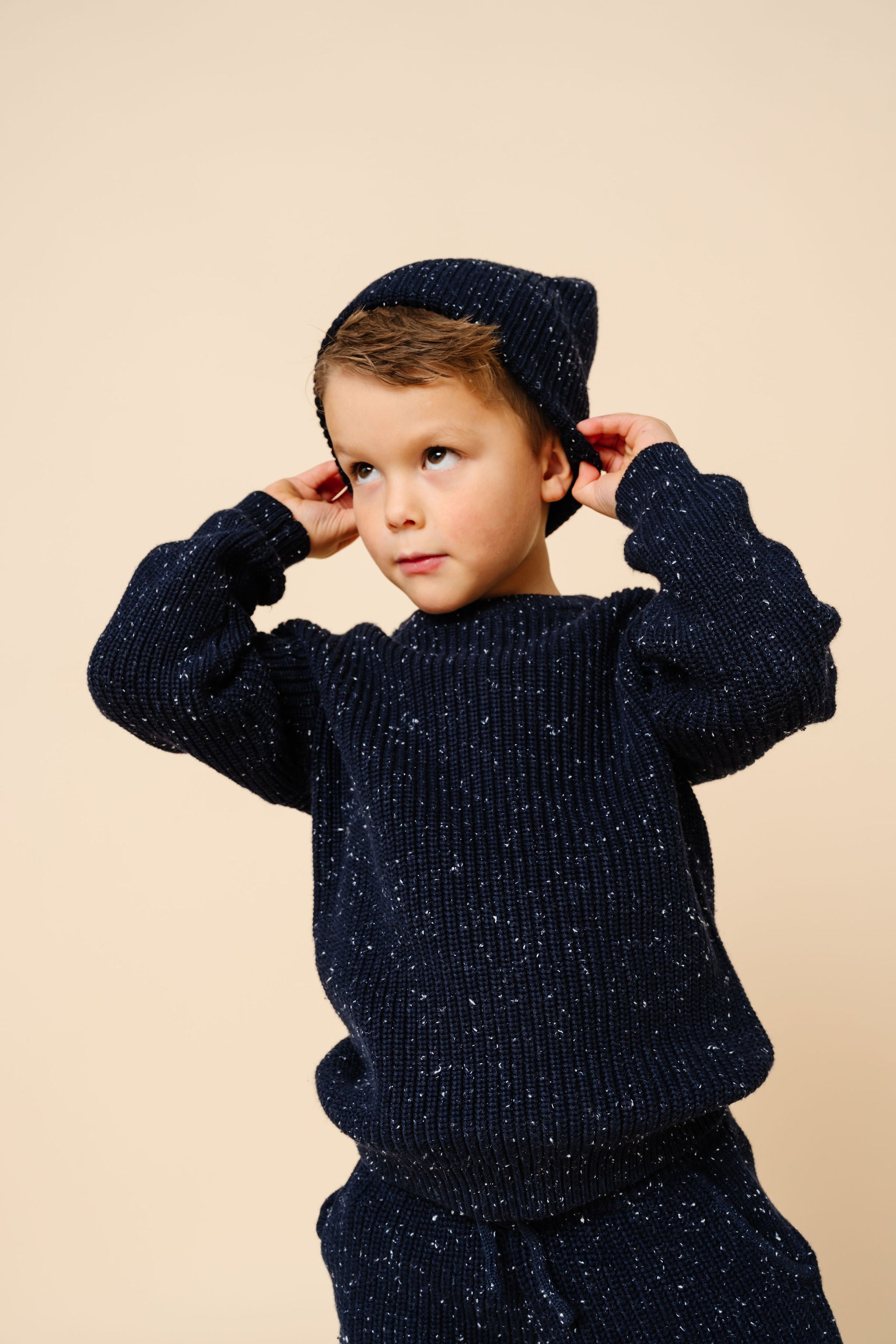 Knit Chunky Sweater - Navy Speckle
