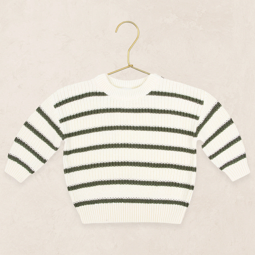 Knit Chunky Sweater - Olive Stripe