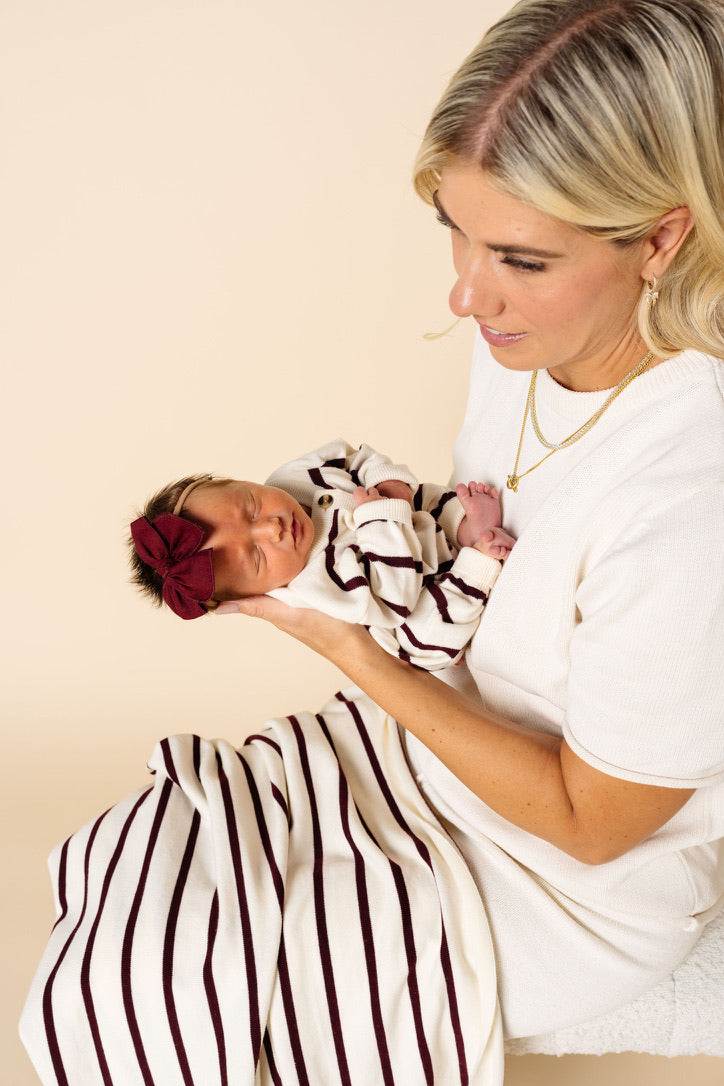 Knit Blanket - Maroon Stripe