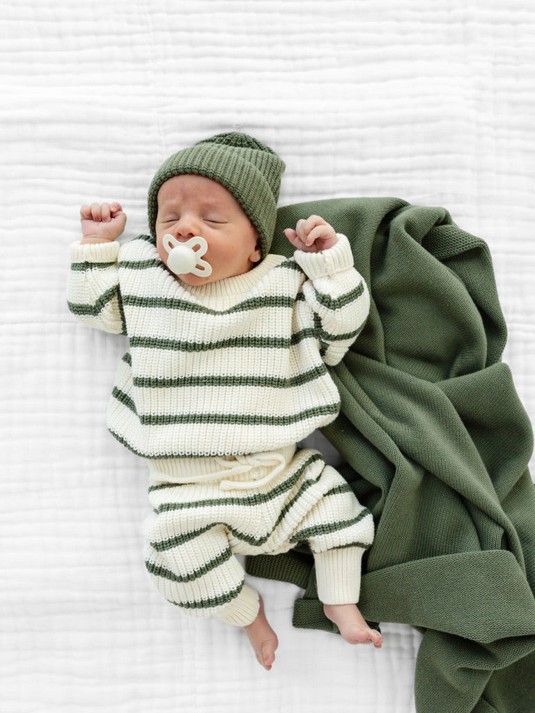 Knit Chunky Sweater - Olive Stripe