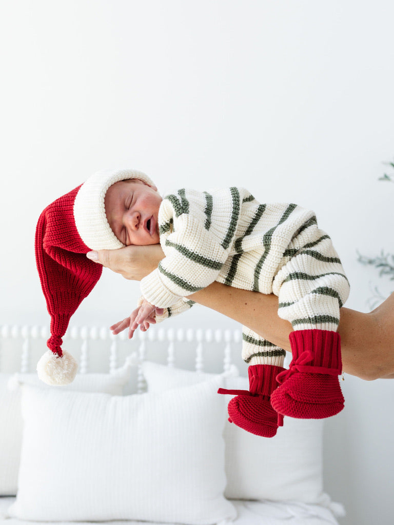 Knit Chunky Sweater - Olive Stripe