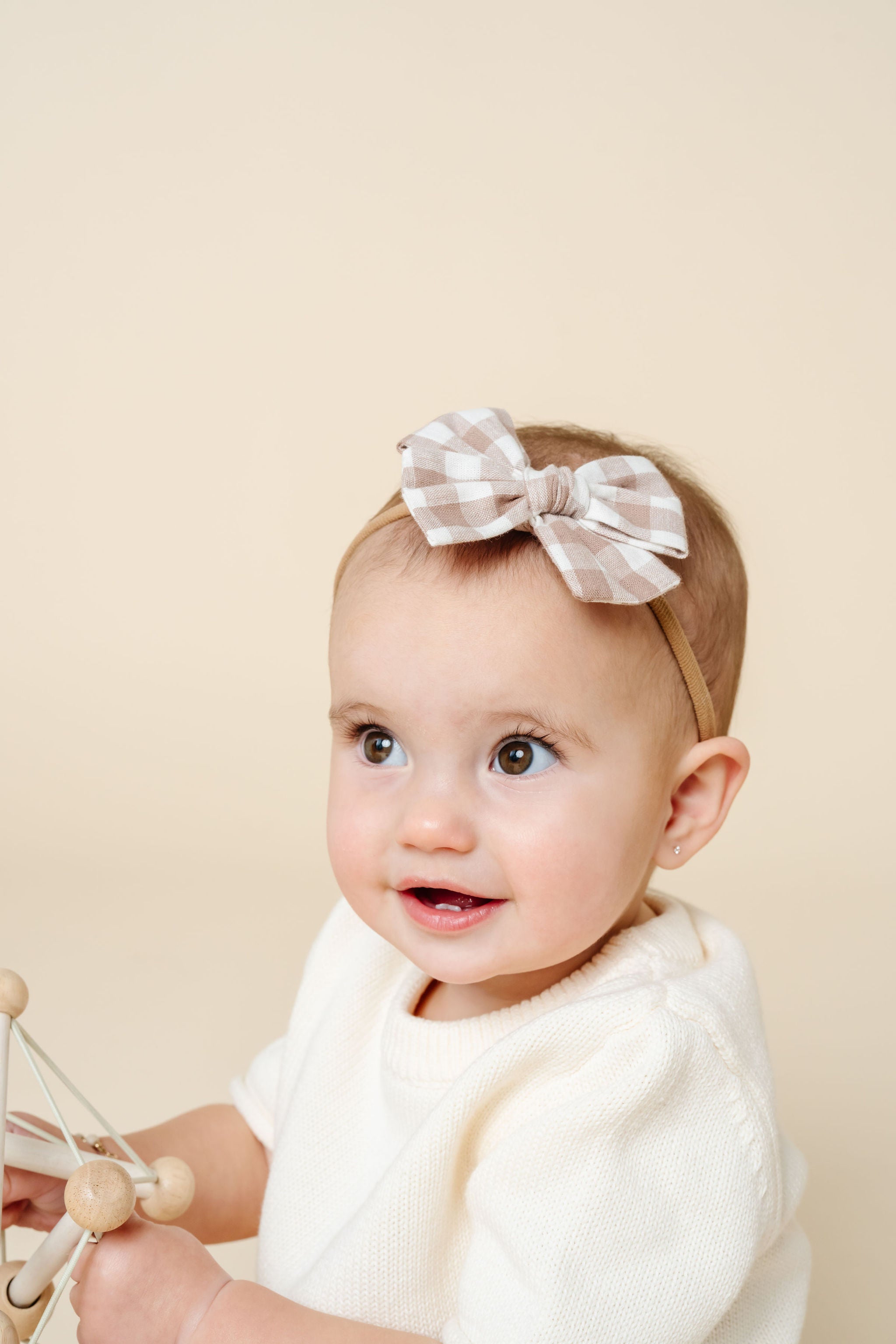 Adventure Bow - Taupe Gingham Headband
