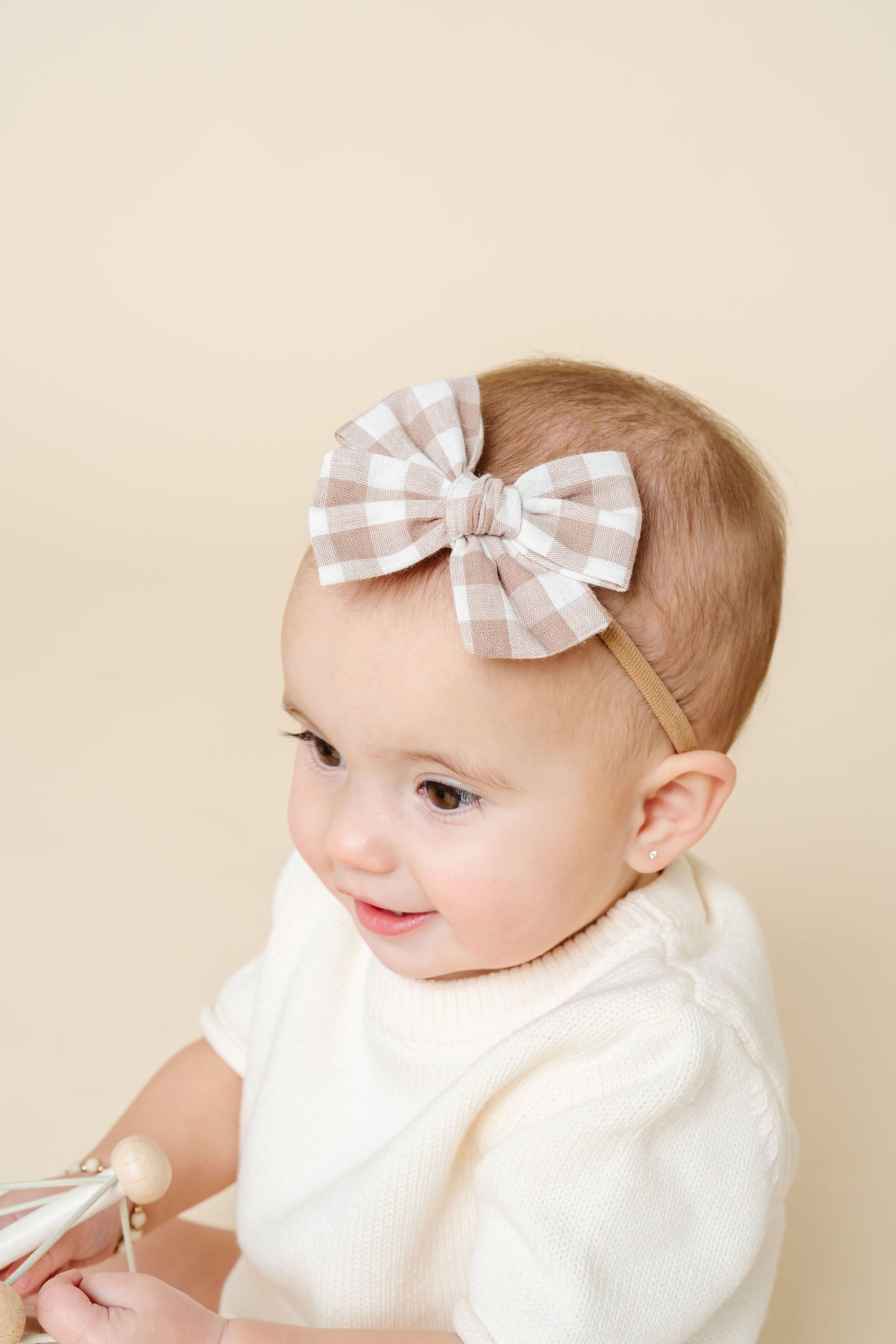 Adventure Bow - Taupe Gingham Headband