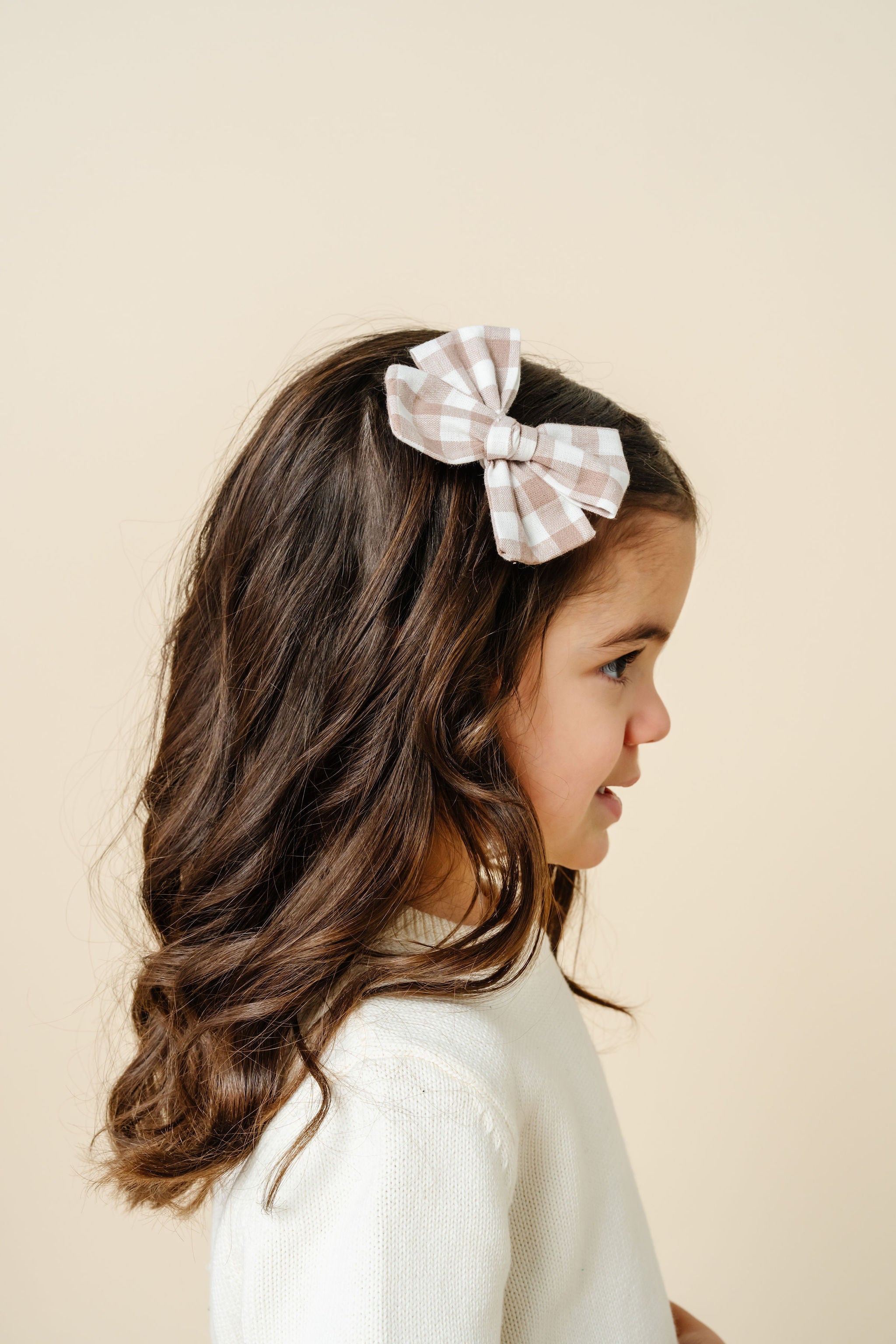 Adventure Bow - Taupe Gingham Clip