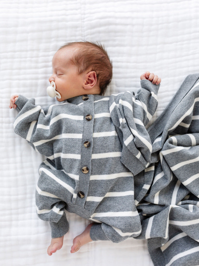 Knit Blanket - Charcoal Stripe