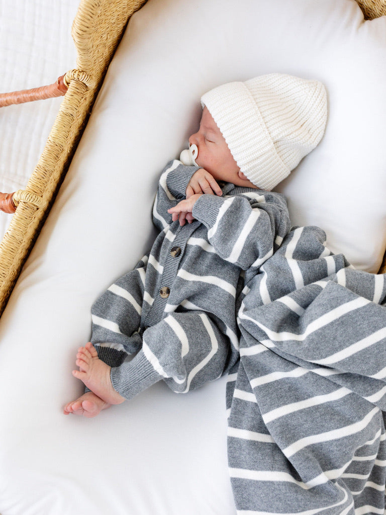 Knit Blanket - Charcoal Stripe