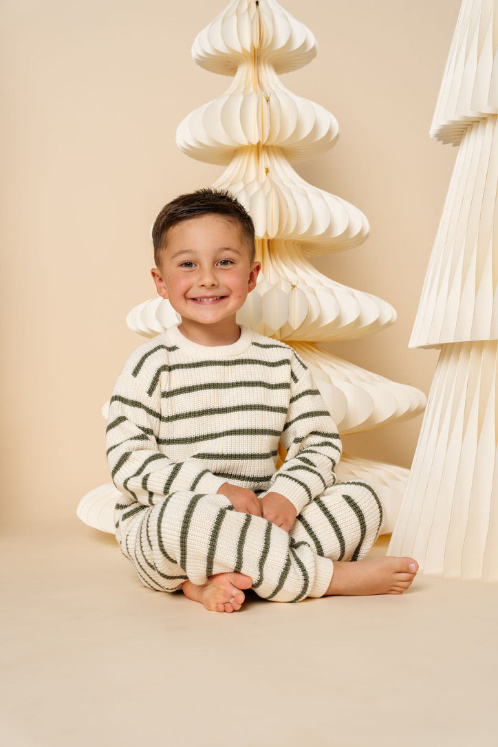 Knit Chunky Sweater - Olive Stripe