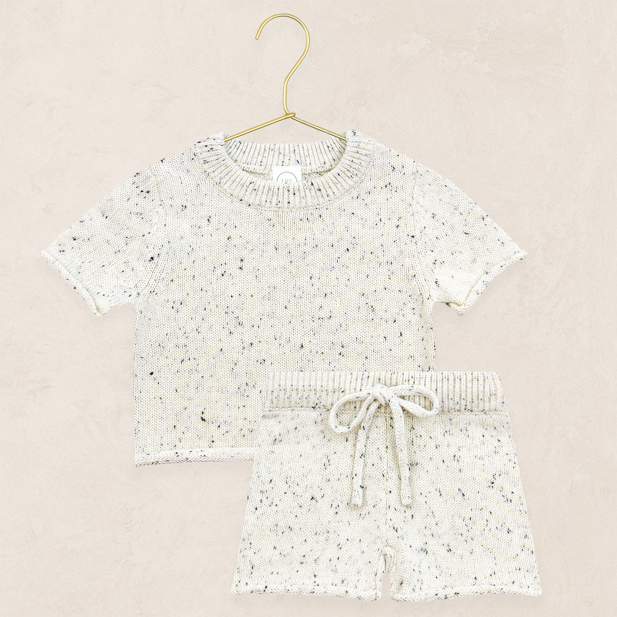 Knit Shirt + Short Set - Cream Speckle