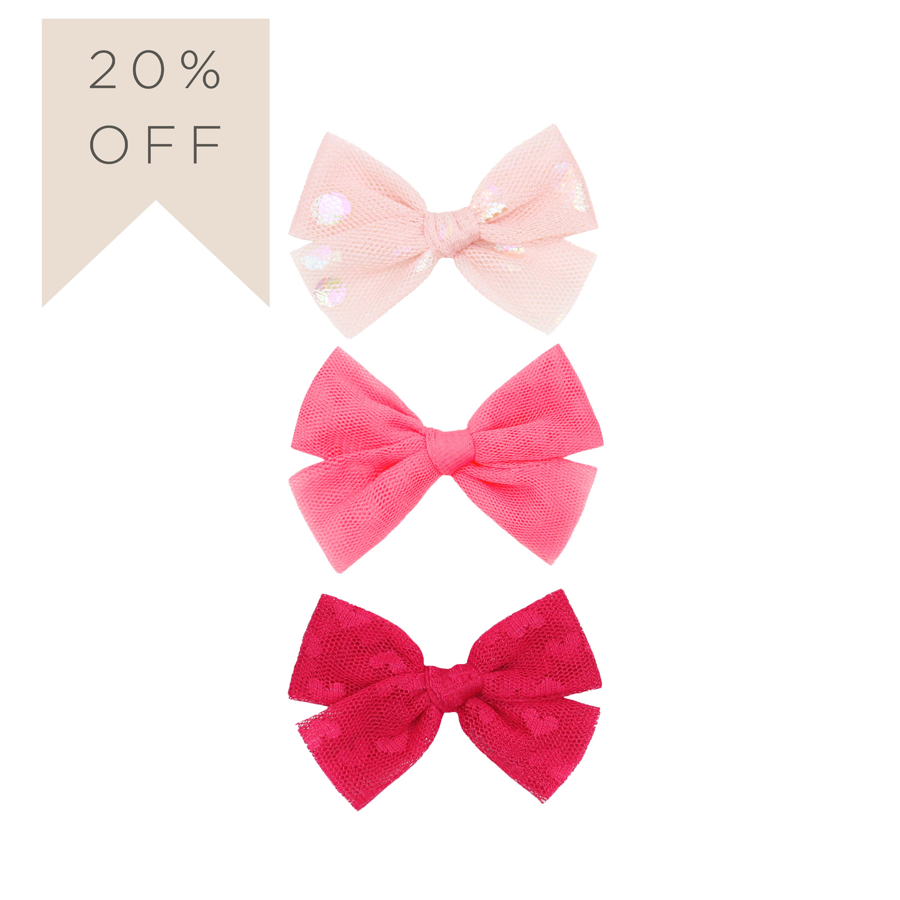 Tulle Bow 3 Pack: Strawberry