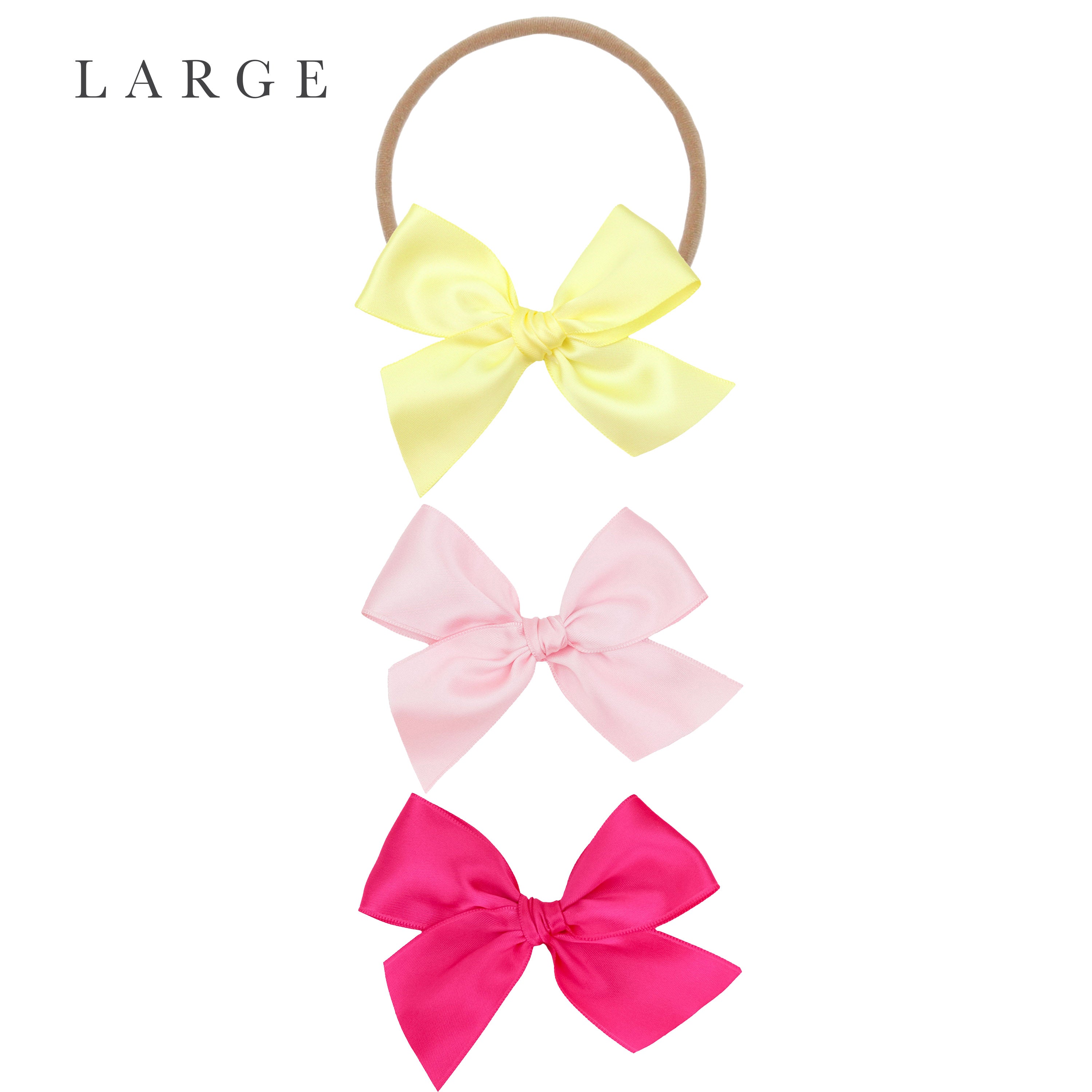 Satin Bow 3 Pack: Baby Pink Headbands