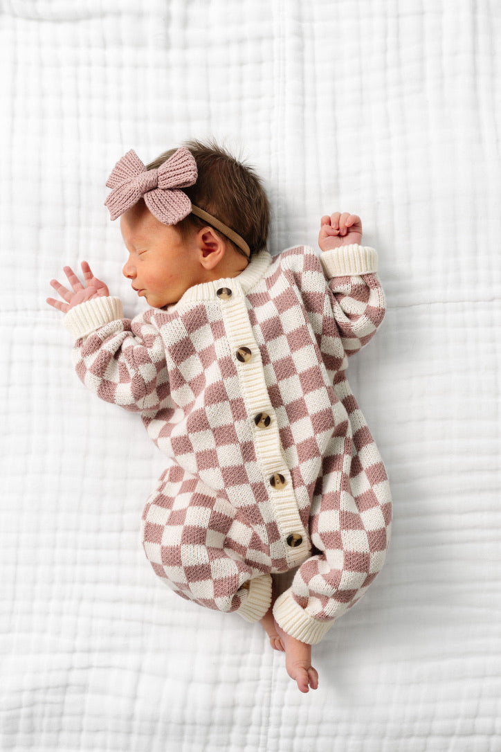 Mauve Checkered Heirloom Knit