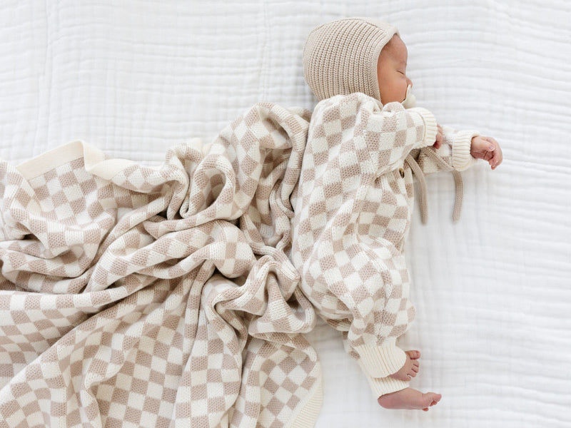 Tan Checkered Heirloom Knit