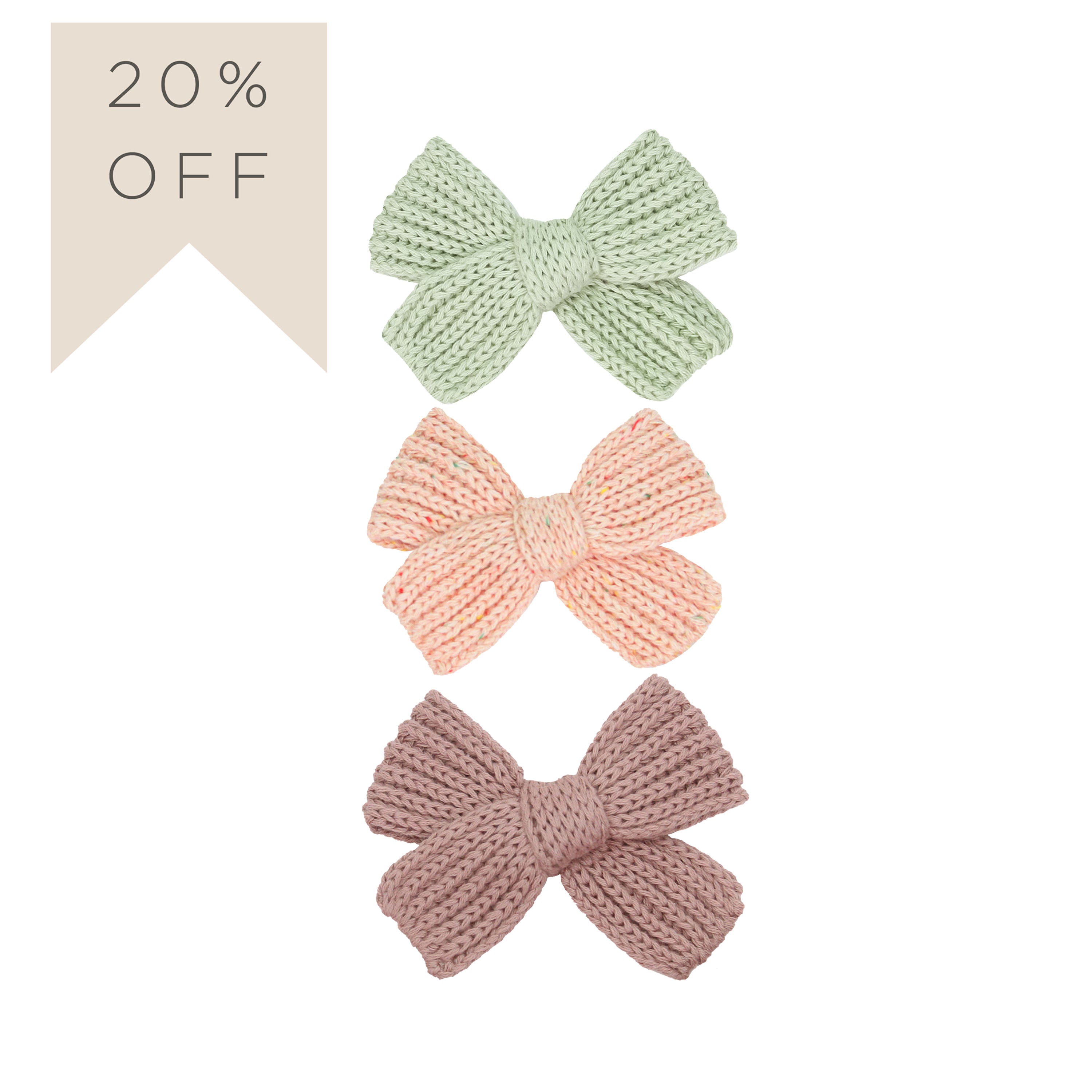 Sweater Bow 3 Pack - Petal Speckle Chunky Knit Clip