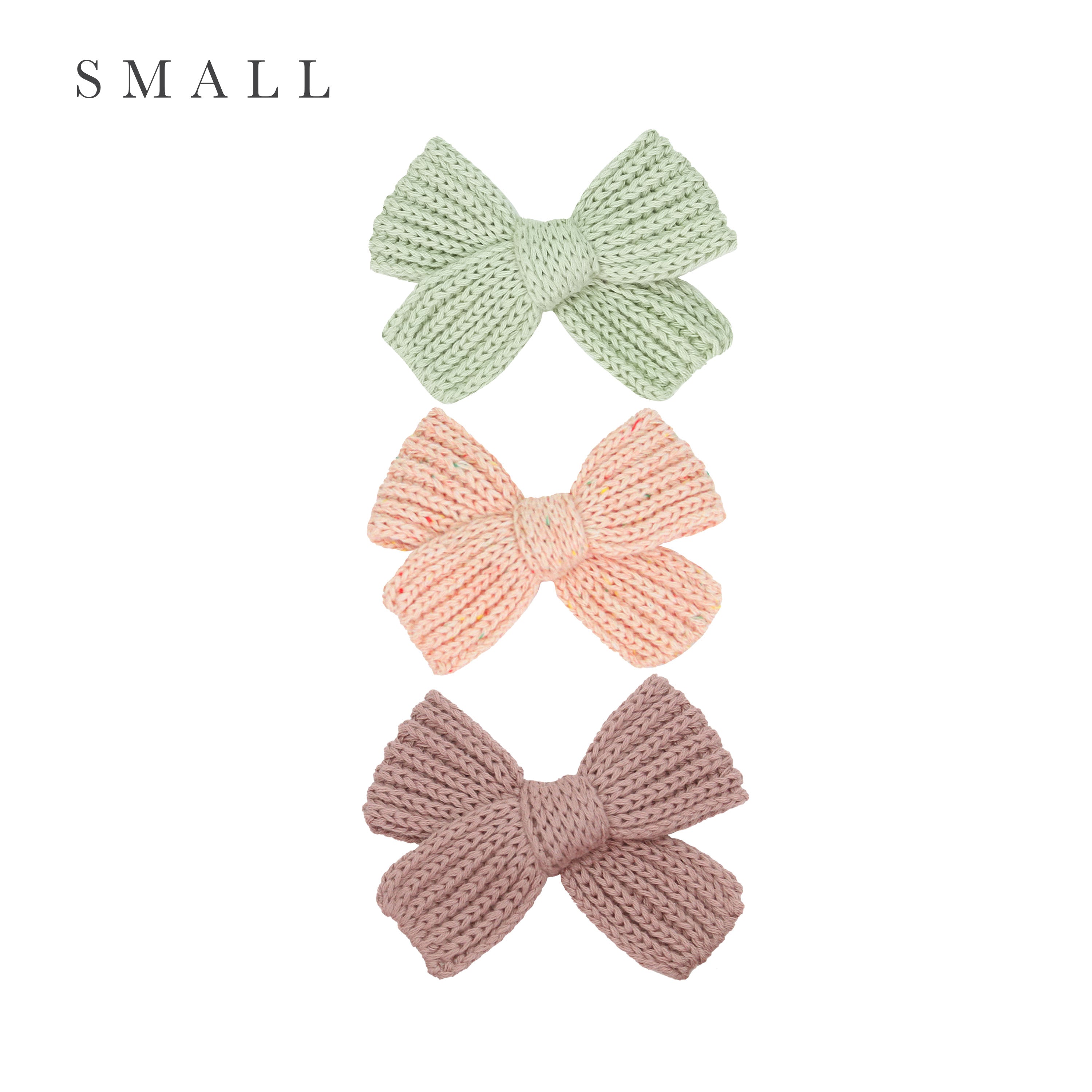 Sweater Bow 3 Pack - Petal Speckle Chunky Knit Clip