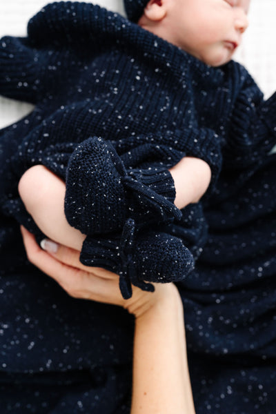 Knit Booties - Navy Speckle