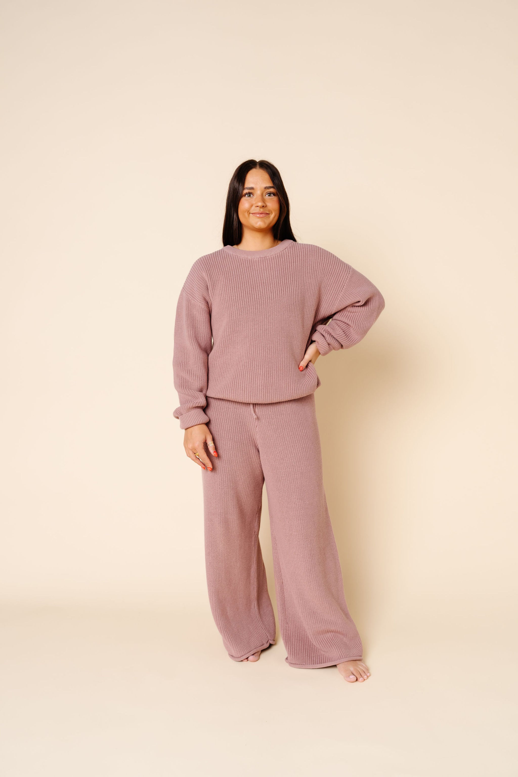 Knit Women's Chunky Wide Leg Pant - Mauve