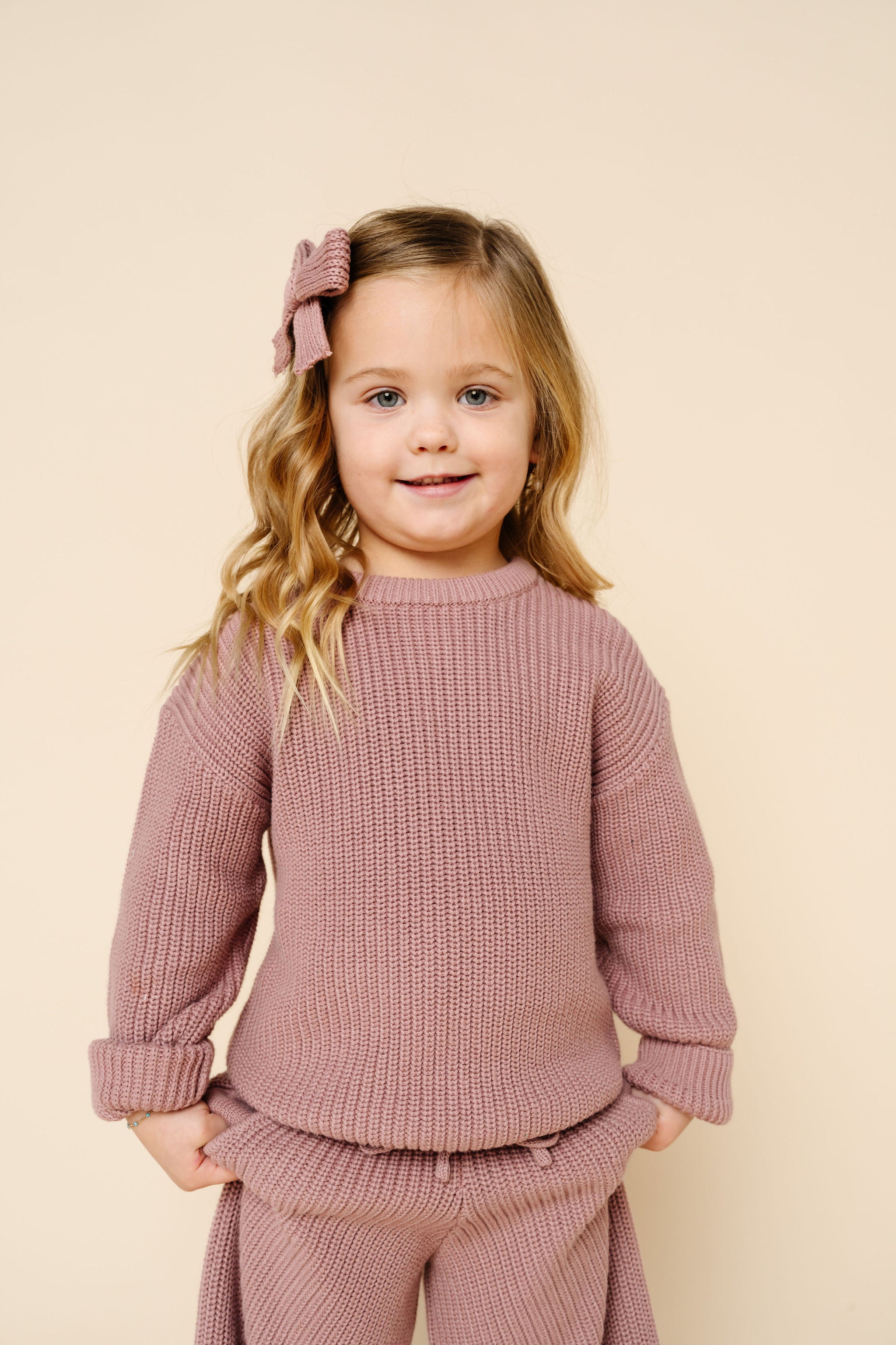 Sweater Bow - Mauve Chunky Knit Clip