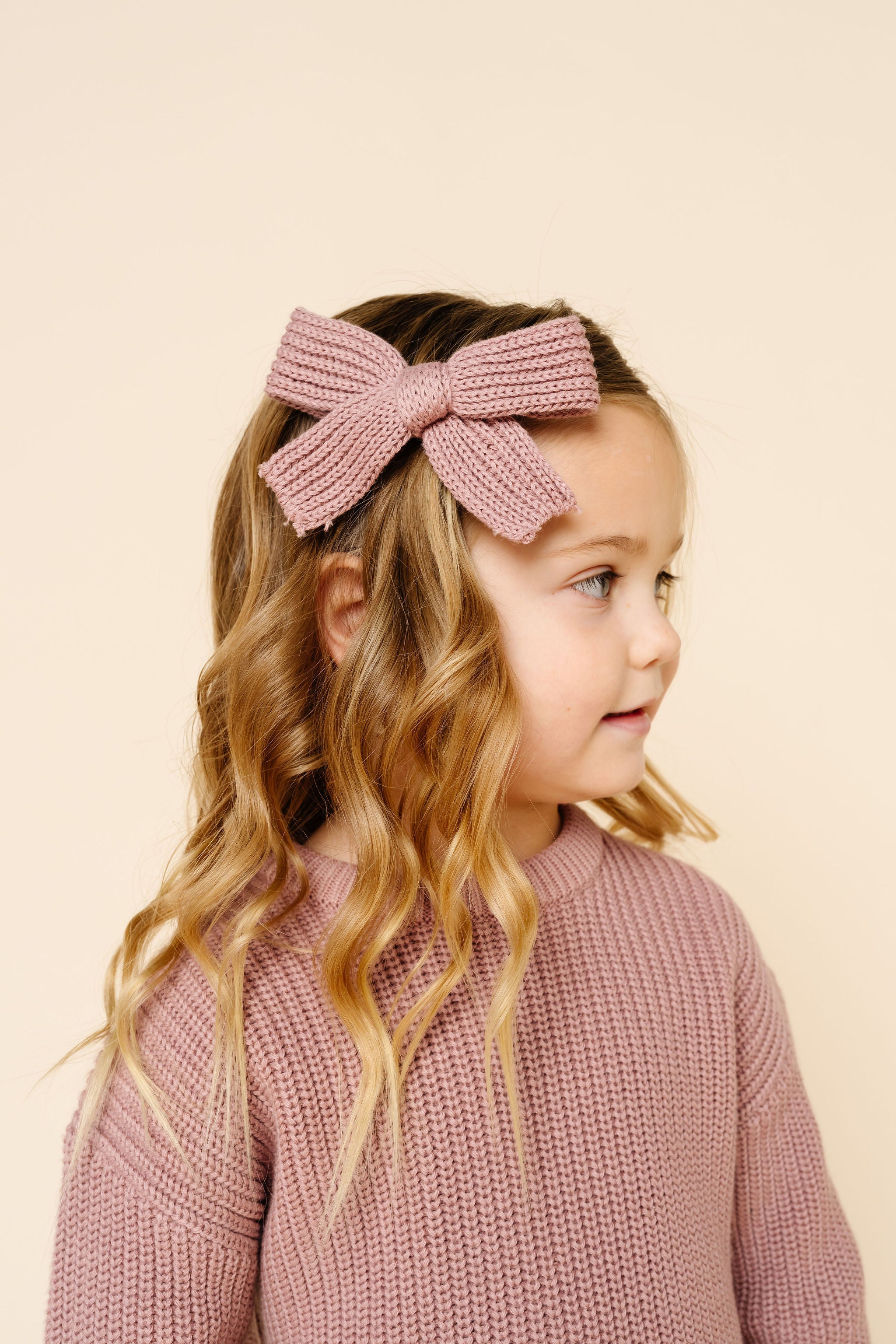 Sweater Bow 3 Pack - Petal Speckle Chunky Knit Clip