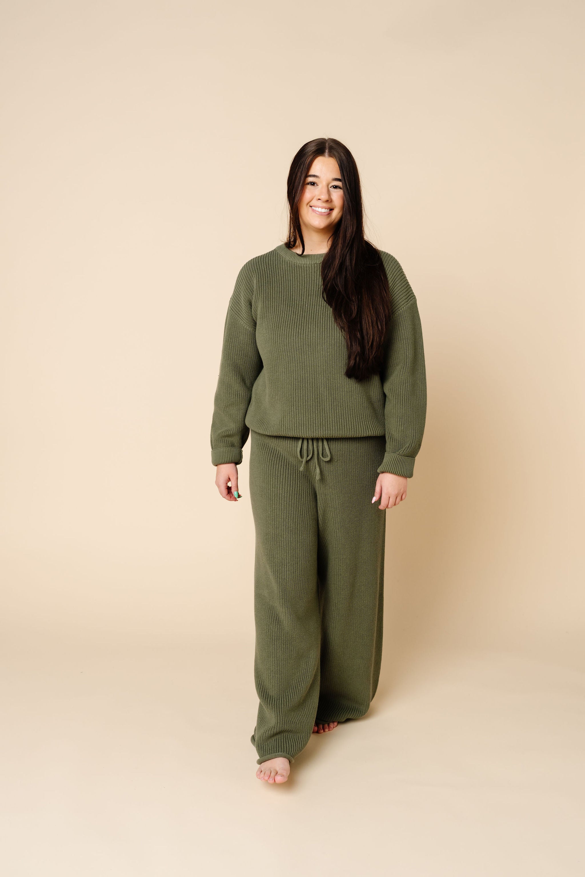 Knit Women's Chunky Wide Leg Pant - Olive