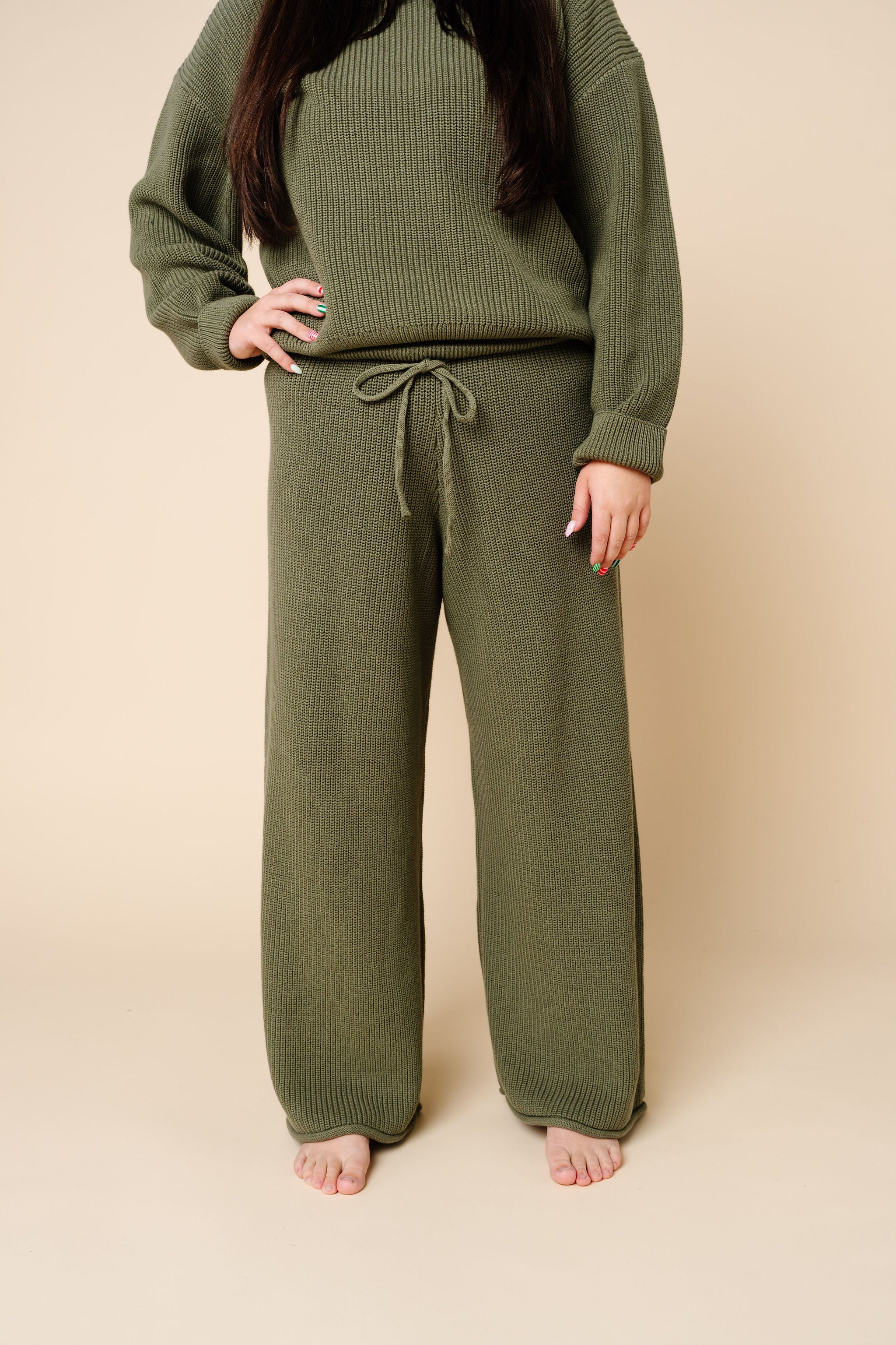 Knit Women's Chunky Wide Leg Pant - Olive