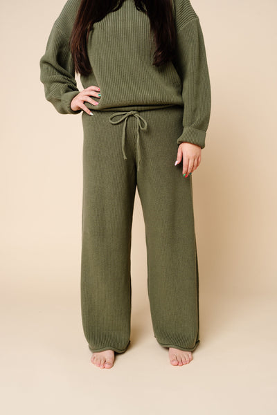 Knit Women's Chunky Wide Leg Pant - Olive