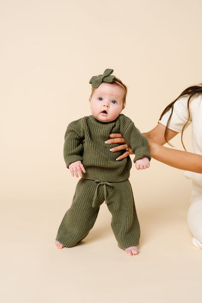 Knit Chunky Wide Leg Pant - Olive