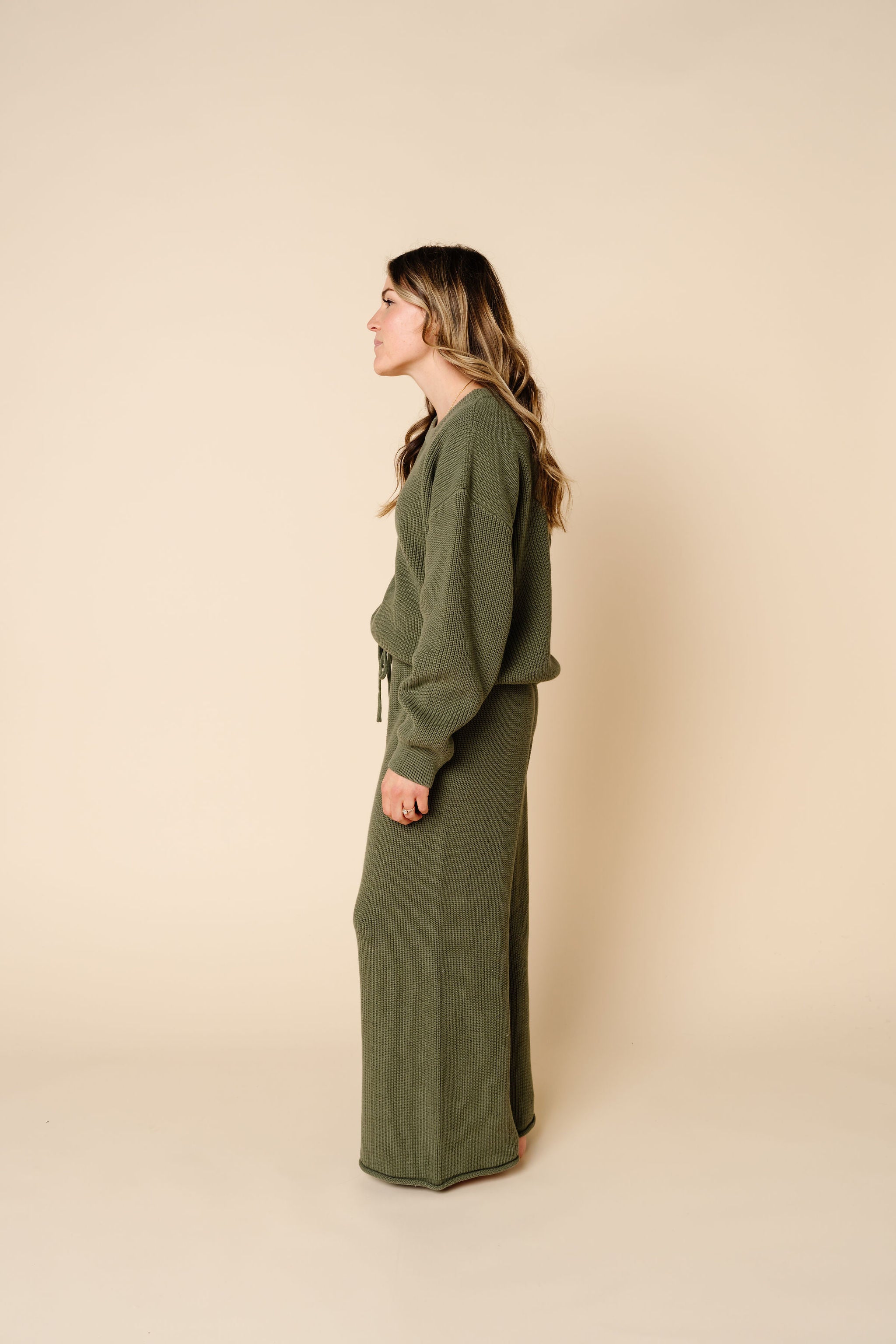 Knit Women's Chunky Wide Leg Pant - Olive