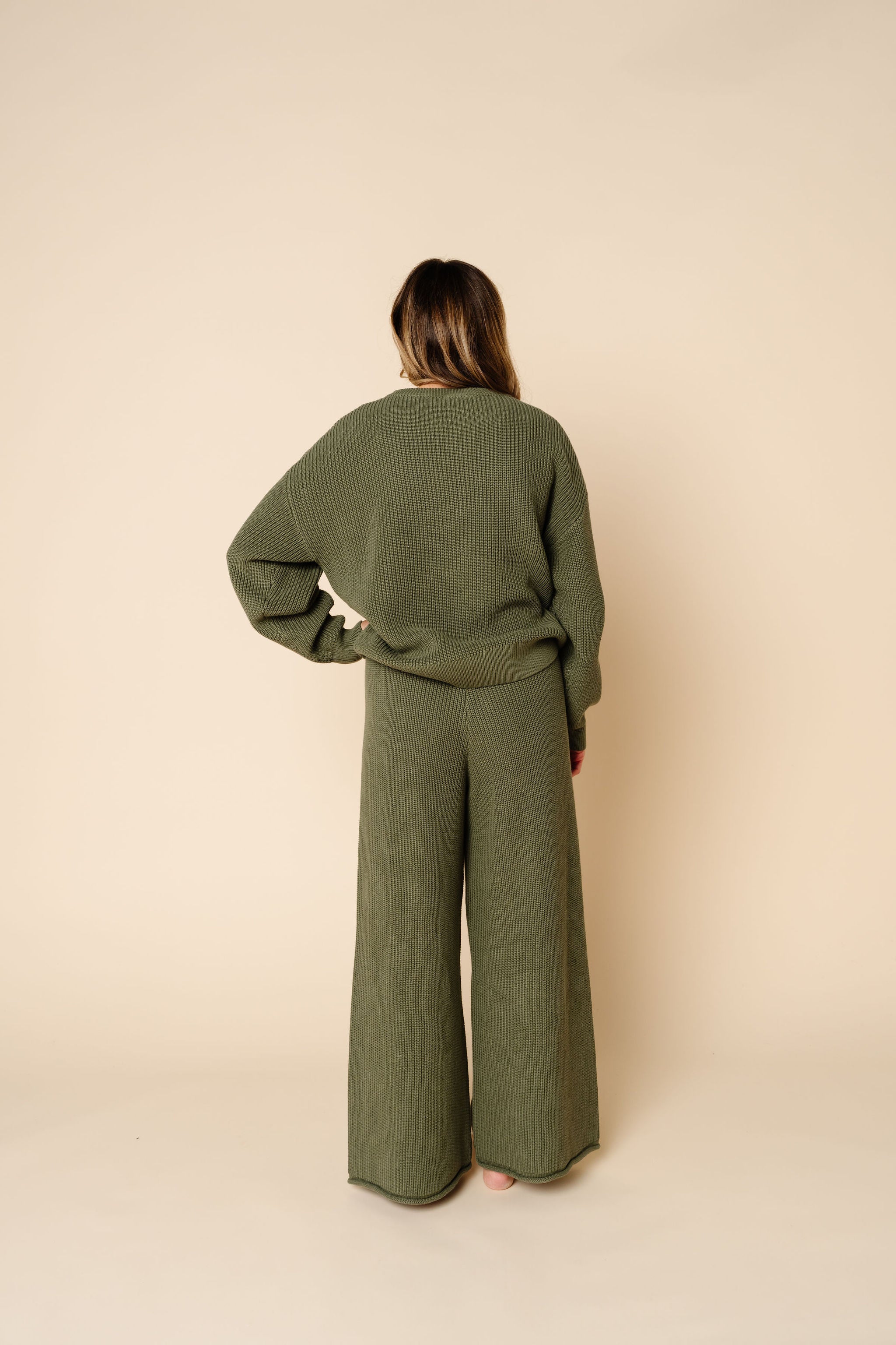 Knit Women's Chunky Wide Leg Pant - Olive