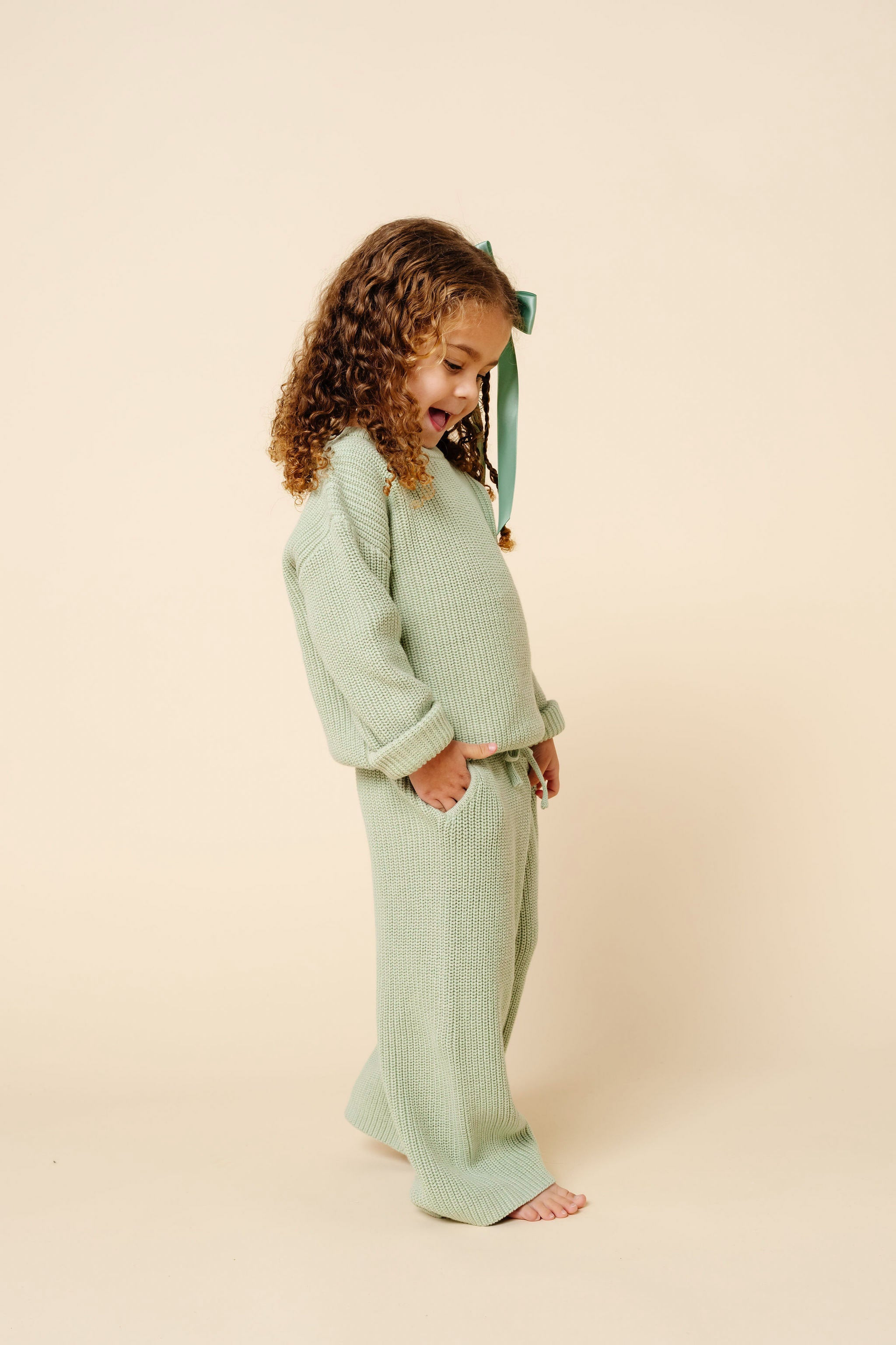 Knit Chunky Wide Leg Pant - Sage