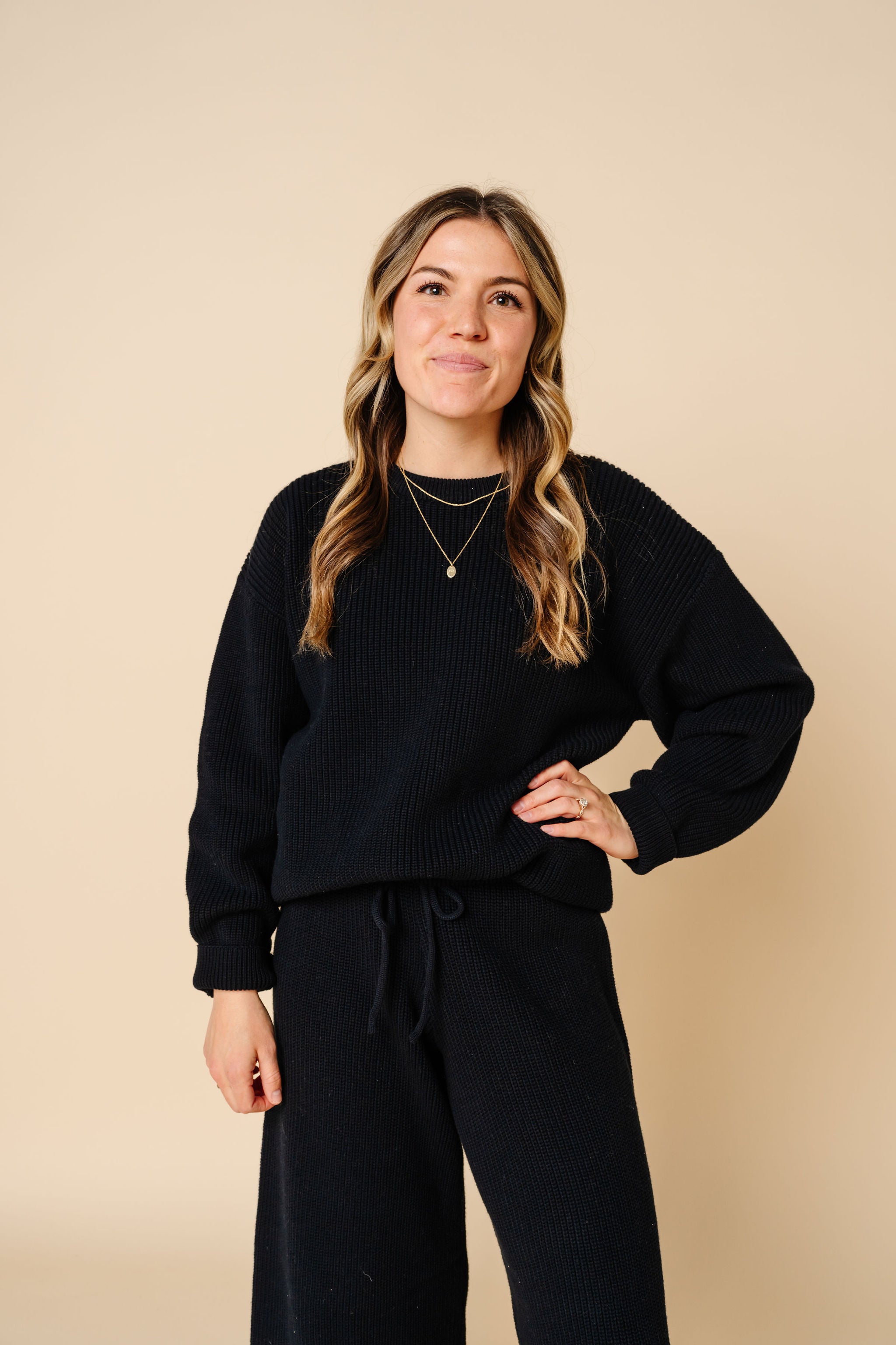 Knit Women's Chunky Wide Leg Pant - Black