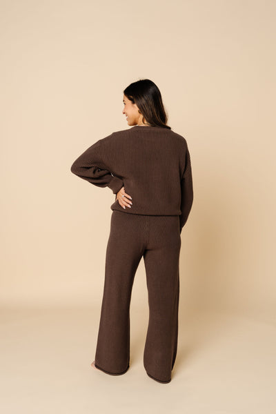 Knit Women's Chunky Wide Leg Pant - Cocoa
