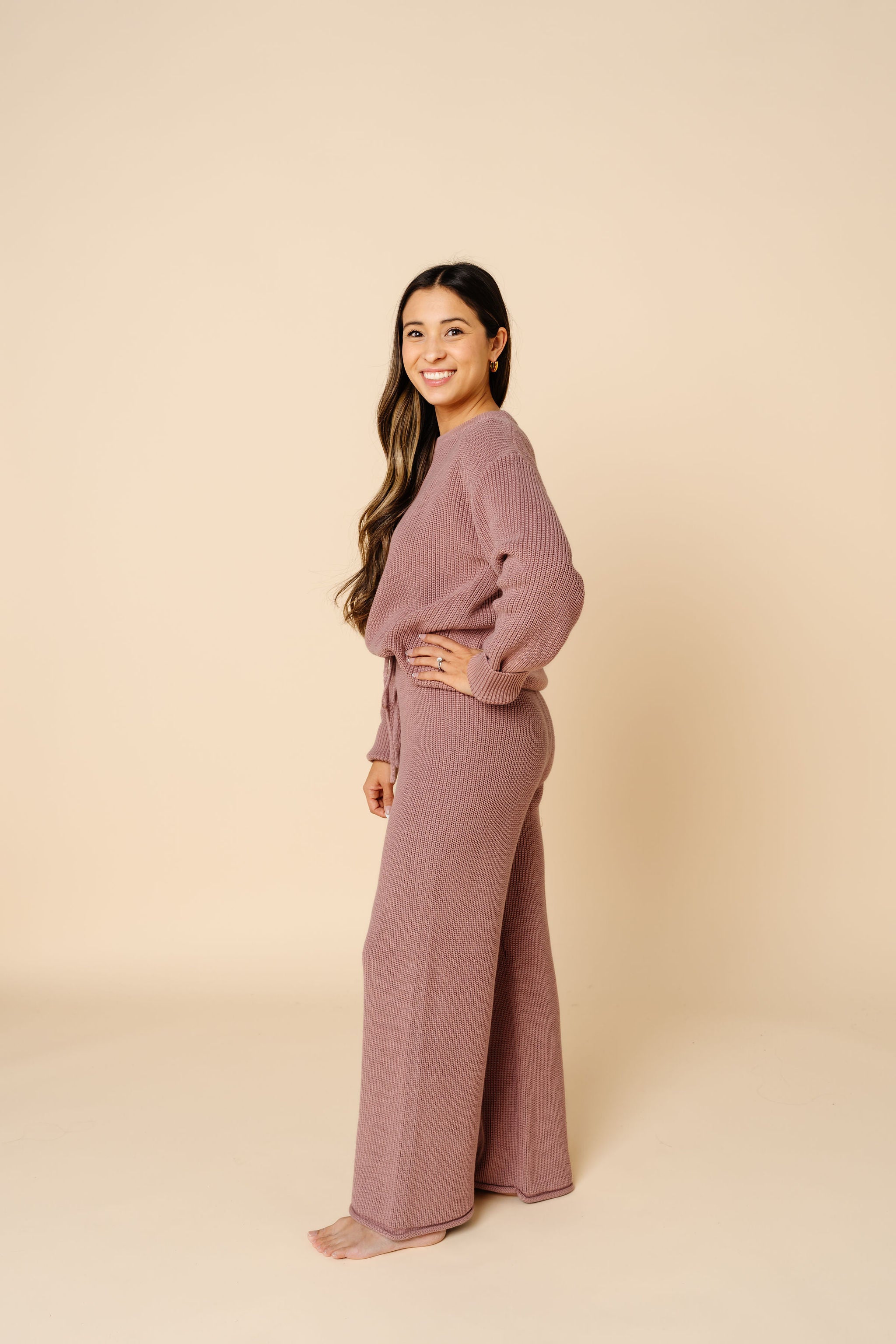 Knit Women's Chunky Wide Leg Pant - Mauve