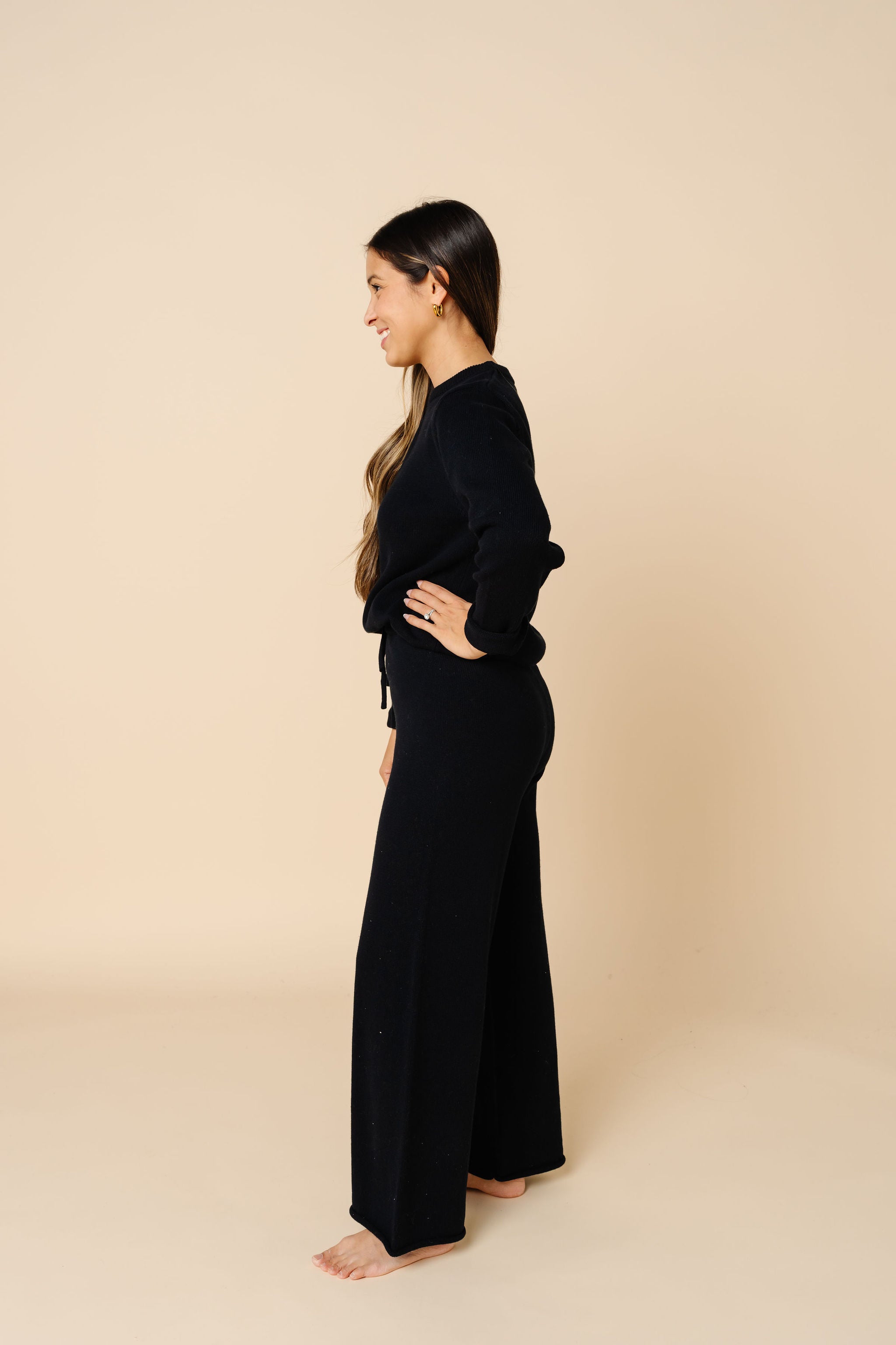 Knit Women's Chunky Wide Leg Pant - Black