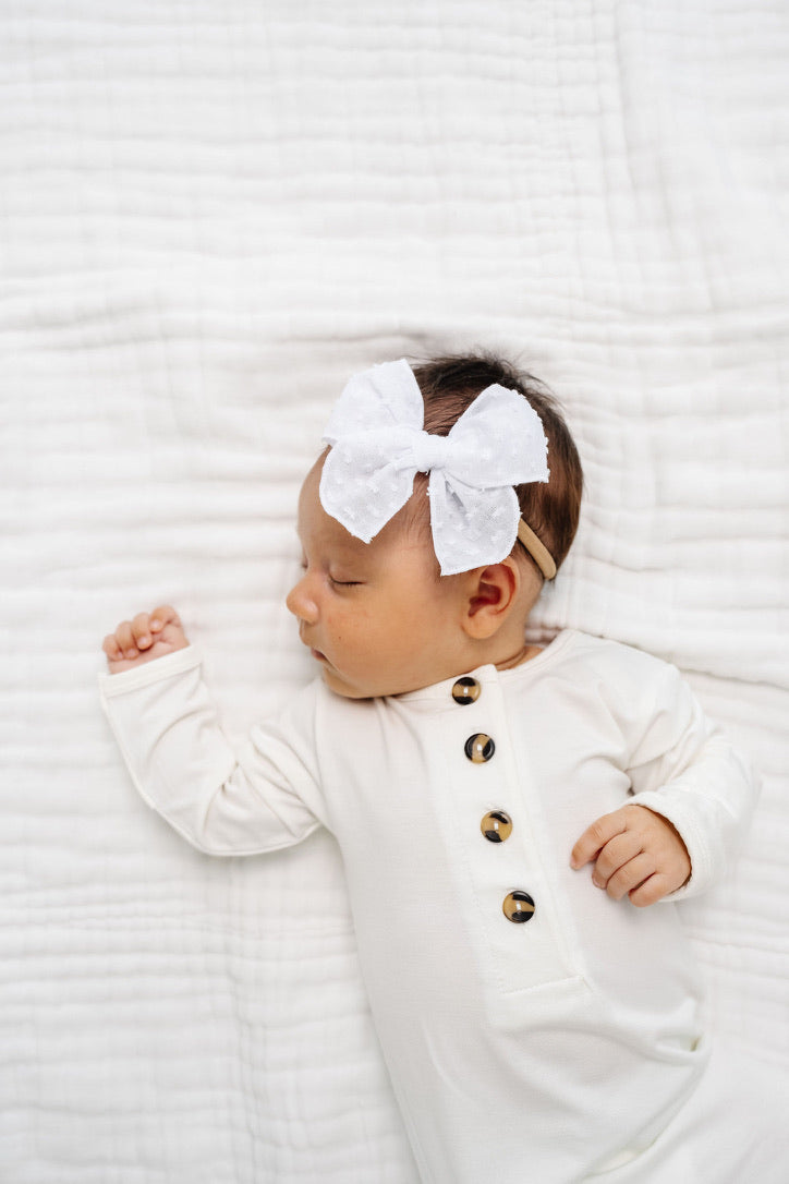 Heirloom Bow - White Swiss Dot Headband
