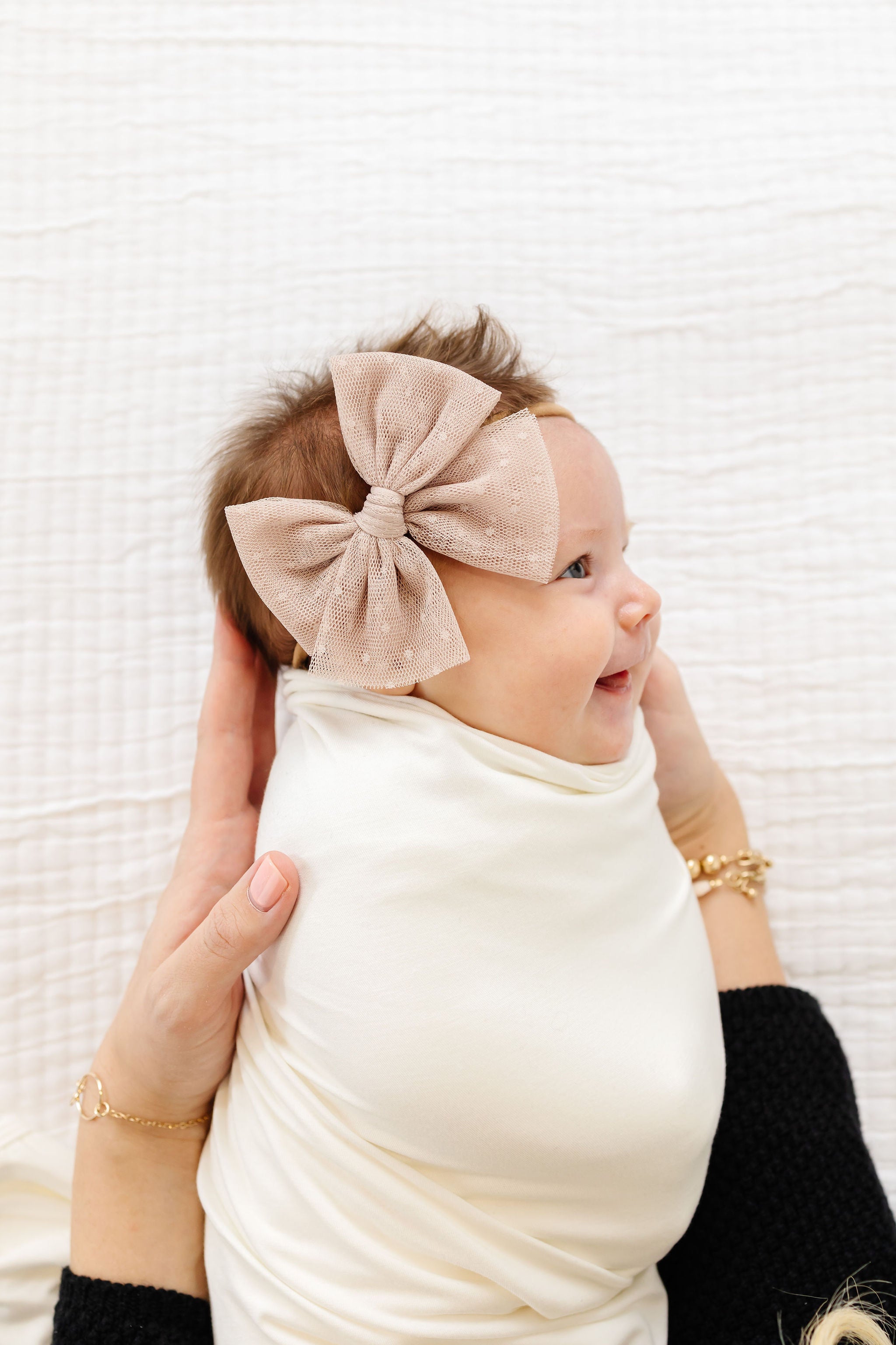 Tulle Bow 3 Pack: Tan Dot