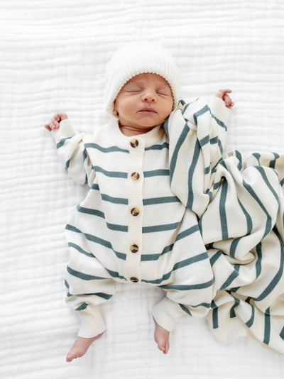 Knit Long Sleeve Onesie - Ocean Stripe