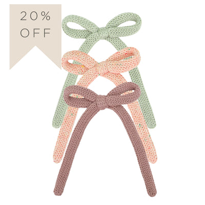 Sweater Bow 3 Pack - Petal Speckle Knit Sash Clip
