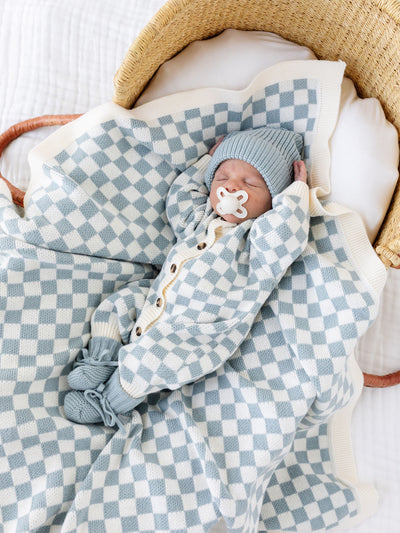 Knit Long Sleeve Onesie - Steele Checkered