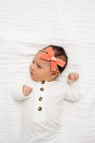 Ribbon Bow - Grapefruit Velvet Headband
