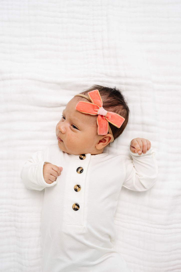 Ribbon Bow - Grapefruit Velvet Headband