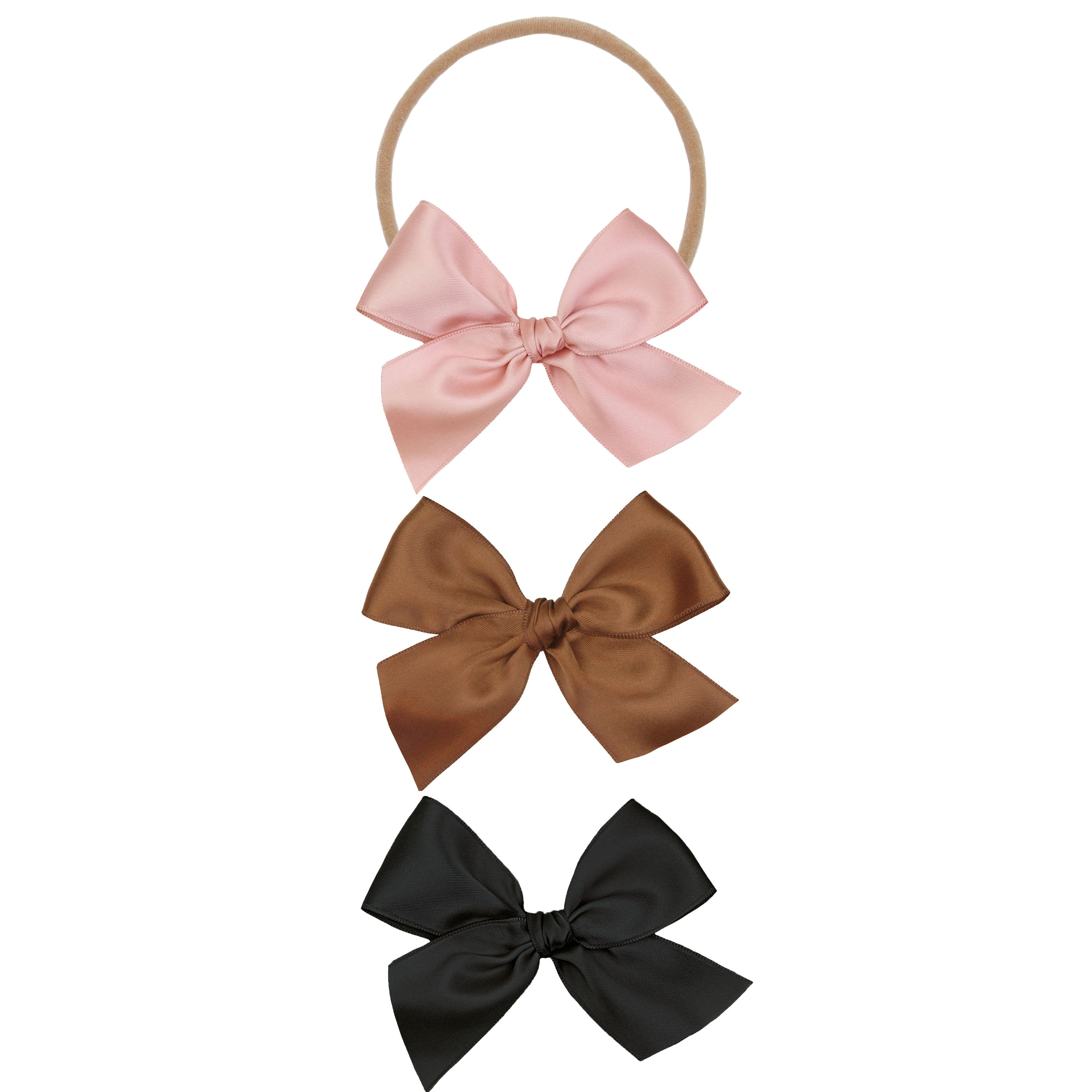 Satin Bow 3 Pack: Chocolate Headbands