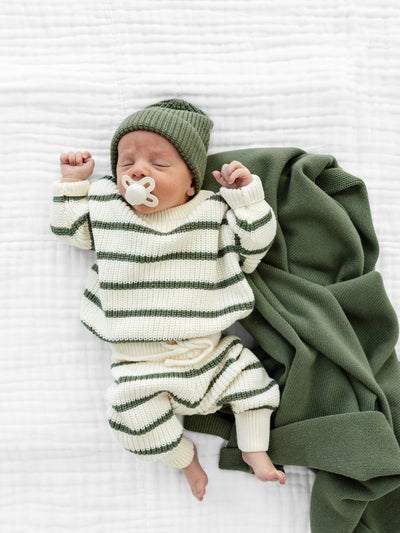 Knit Chunky Sweater - Olive Stripe