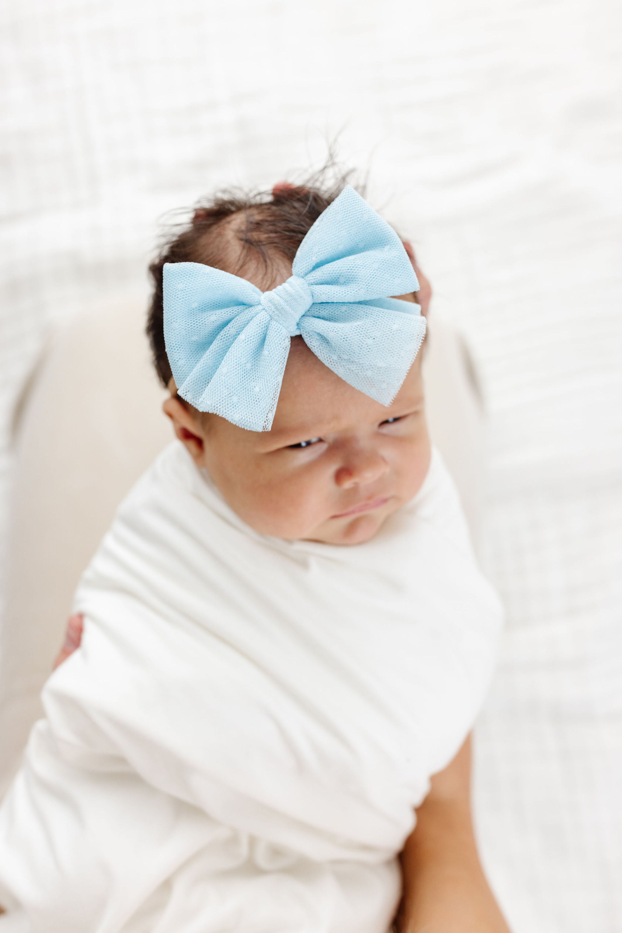 Tulle Bow - Sky Blue Dot Clip