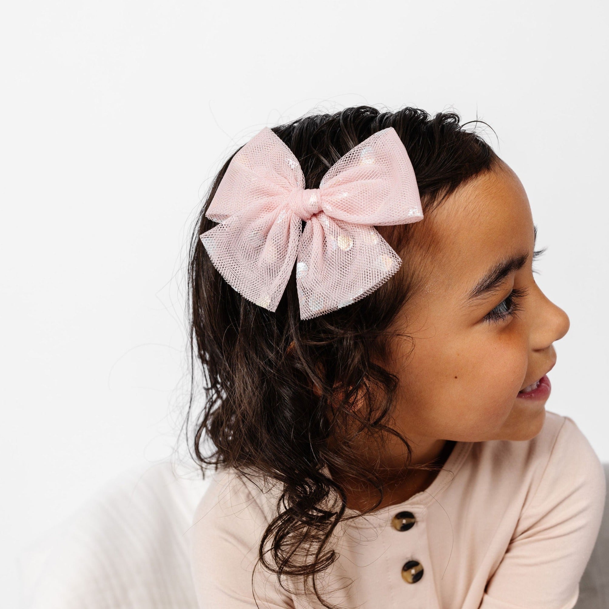 Tulle Bow - Blush Shimmer Dot