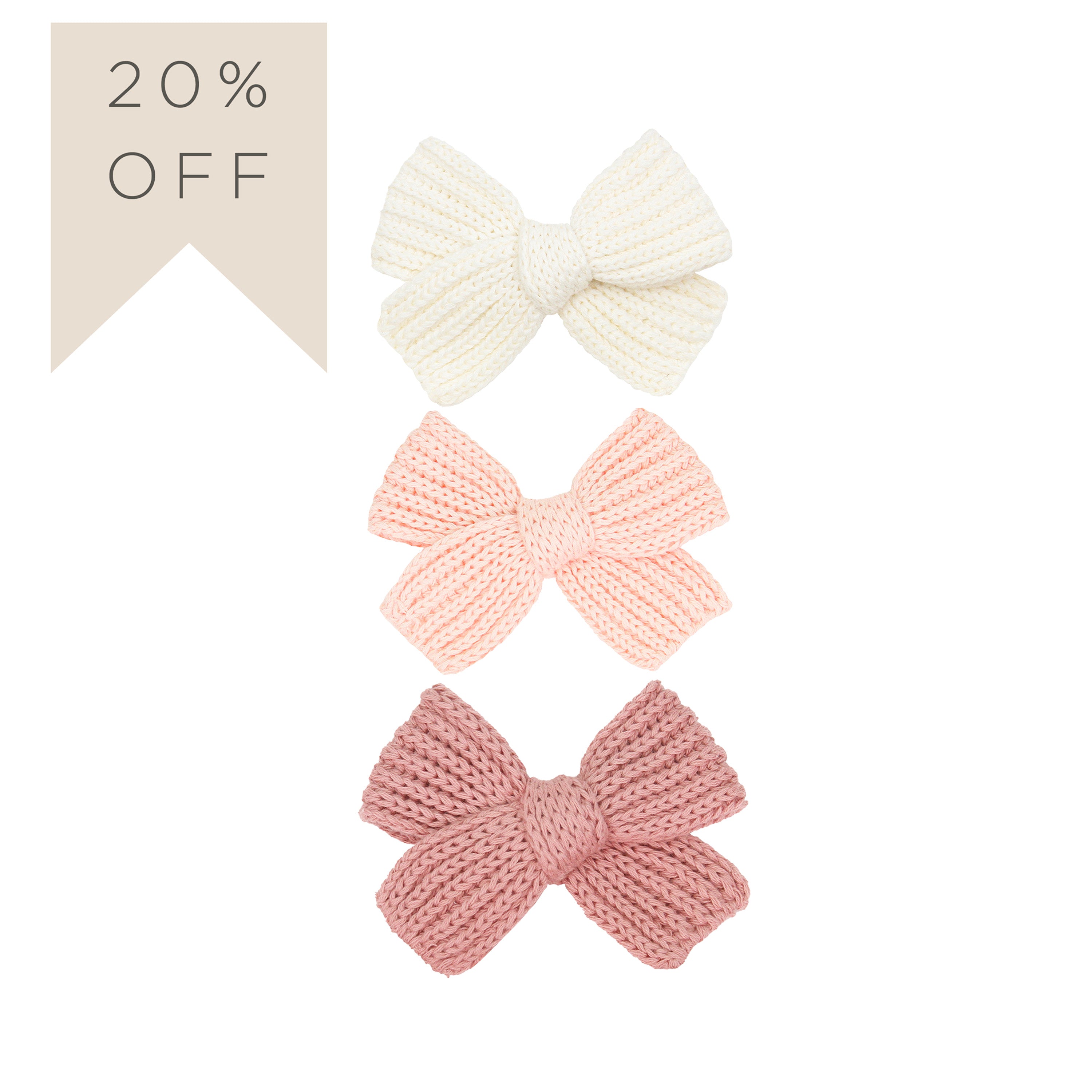 Sweater Bow 3 Pack - Ballet Chunky Knit Clip