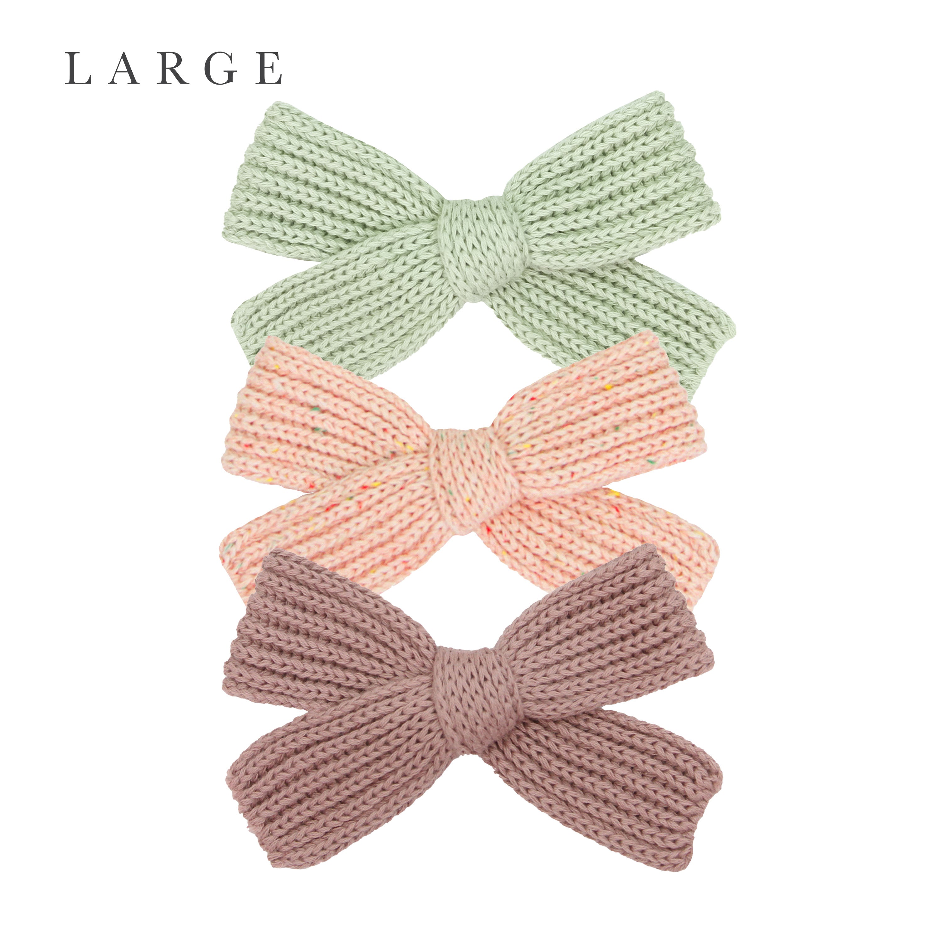 Sweater Bow 3 Pack - Petal Speckle Chunky Knit Clip
