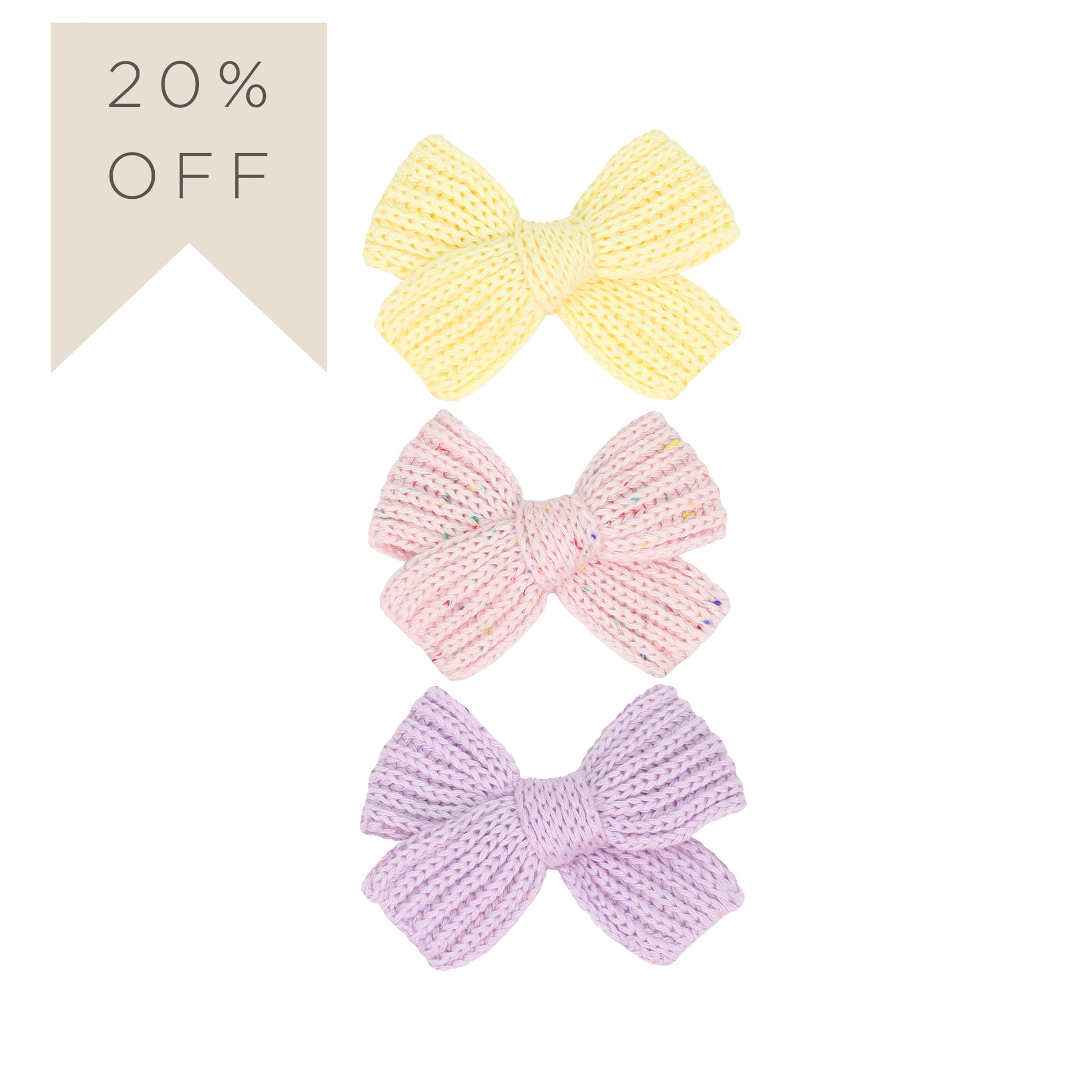 Sweater Bow 3 Pack - Blossom Speckle Chunky Knit Clip