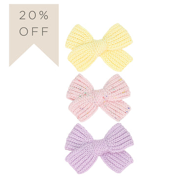 Sweater Bow 3 Pack - Blossom Speckle Chunky Knit Clip
