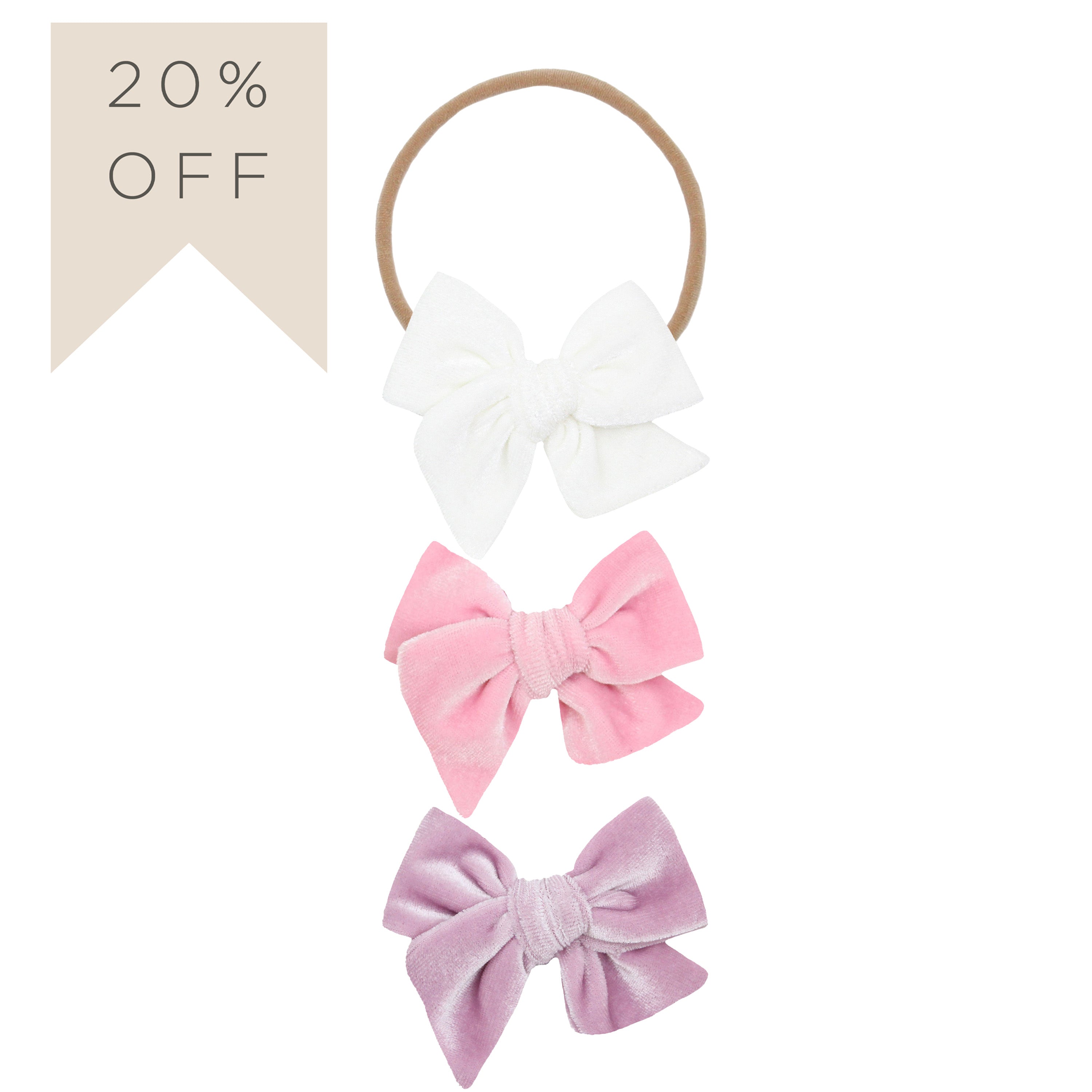 Velvet Bow 3 Pack: Bubblegum Headbands